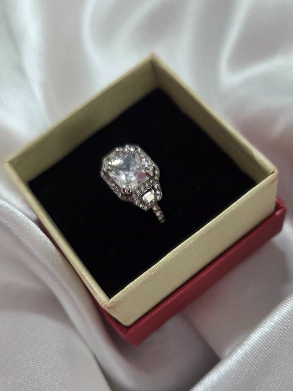 316-L Stainless Steel Silver Plated Zircon Ring Set (3PCS)  Vintage
